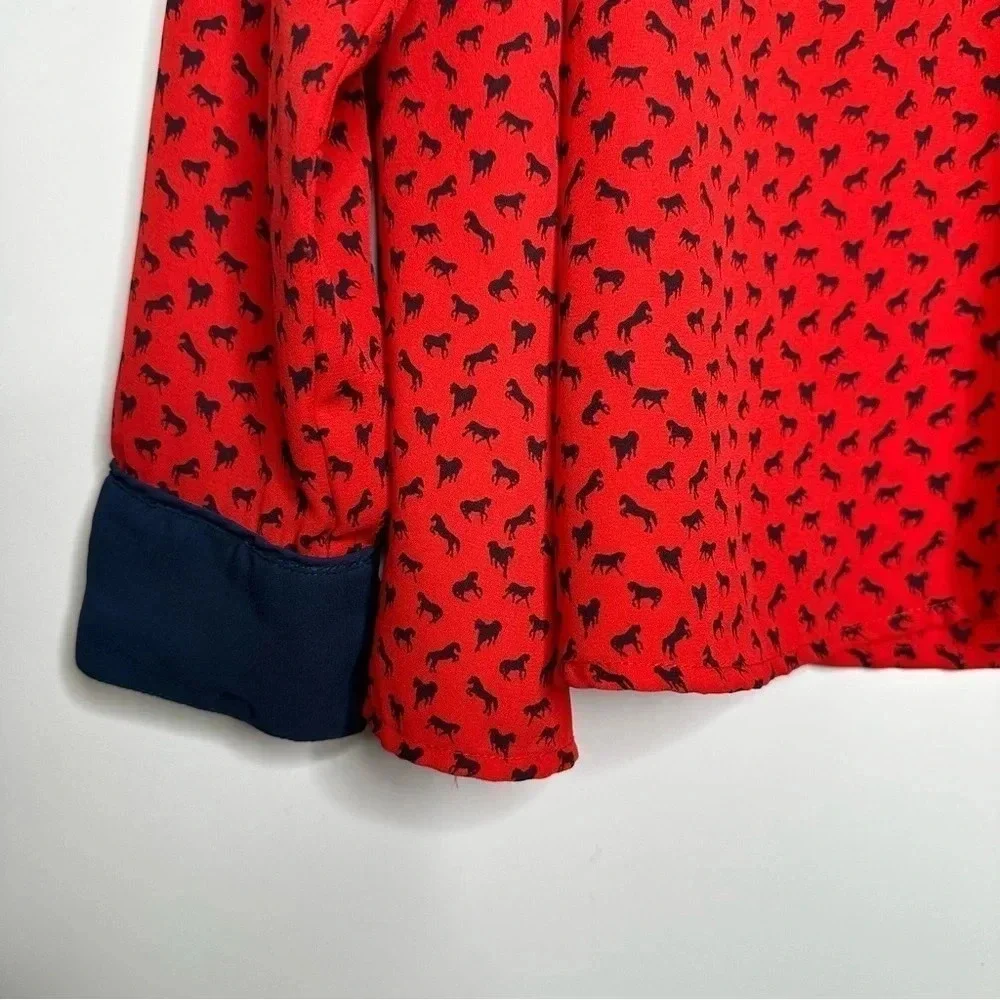 Free People Red Horse Print Blouse Size XS